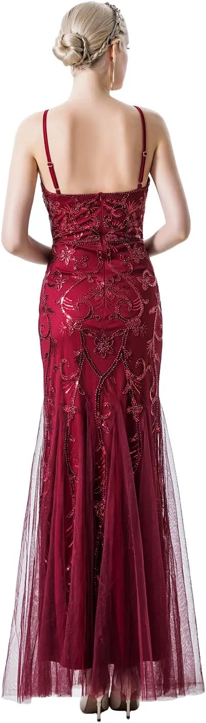 Women Evening Dress 1920s Flapper Cocktail Mermaid Plus Size Formal Gown with Long Gloves