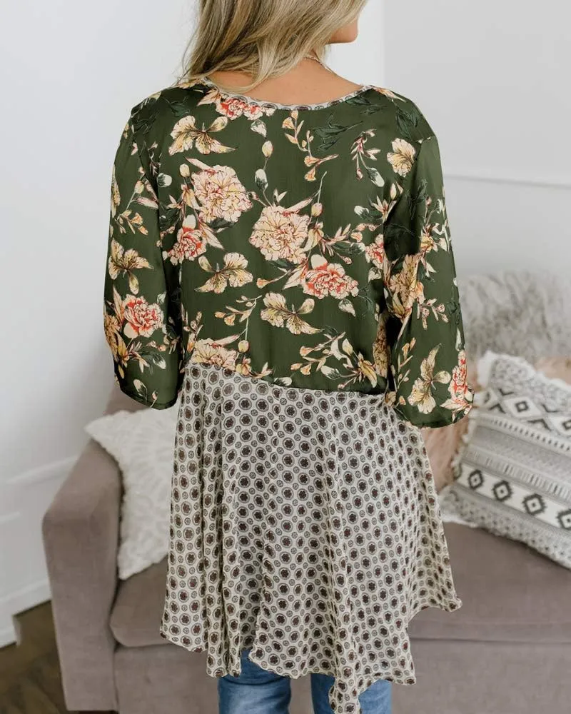 Women Floral Kimono Cardigans 3/4 Ruffle Sleeve Lightweight Patchwork Flowy Boho Tie Loose Cover Ups