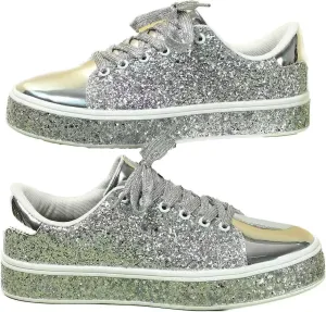 Women Glitter Sneakers Lace up Fashion Sneakers Sparkly Shoes