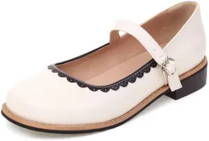 Women Mary Jane Pumps Square Toe Low Block Heels with Belt Buckles
