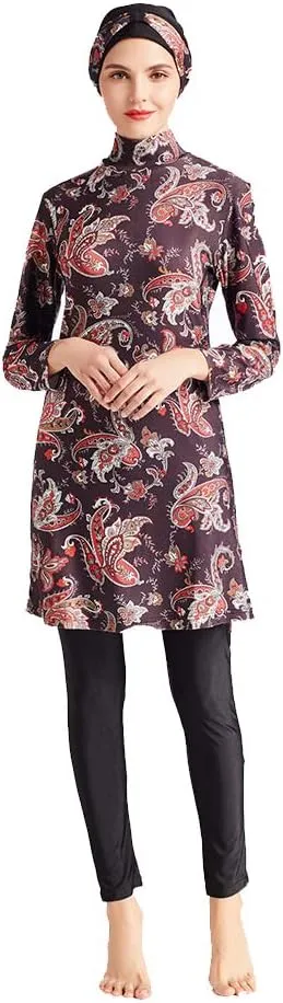 Women Modest Muslim Swimwear Patchwork Hijab Sport Long Sleeves Swimsuit 3pcs Islamic Burkinis Wear Bathing Suit