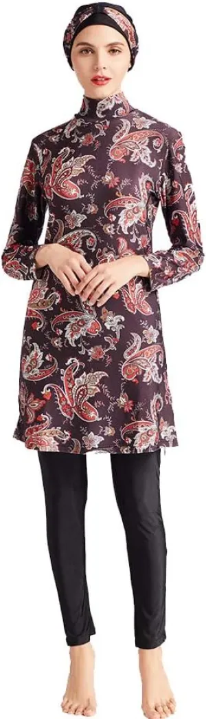 Women Modest Muslim Swimwear Patchwork Hijab Sport Long Sleeves Swimsuit 3pcs Islamic Burkinis Wear Bathing Suit