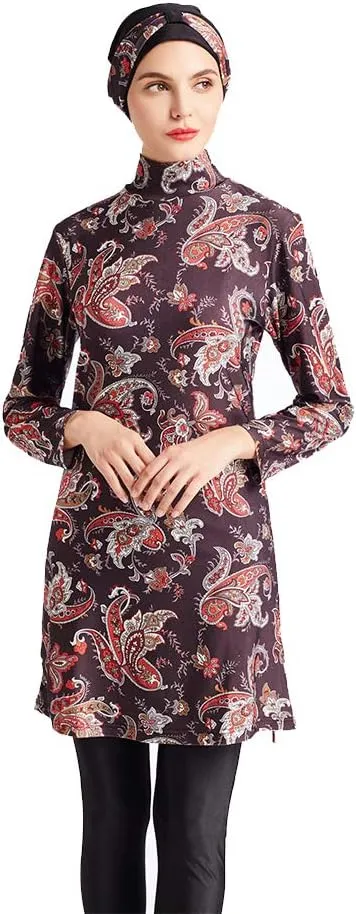 Women Modest Muslim Swimwear Patchwork Hijab Sport Long Sleeves Swimsuit 3pcs Islamic Burkinis Wear Bathing Suit