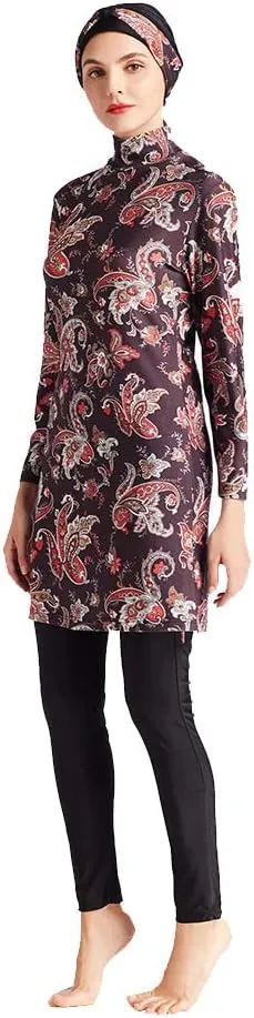 Women Modest Muslim Swimwear Patchwork Hijab Sport Long Sleeves Swimsuit 3pcs Islamic Burkinis Wear Bathing Suit