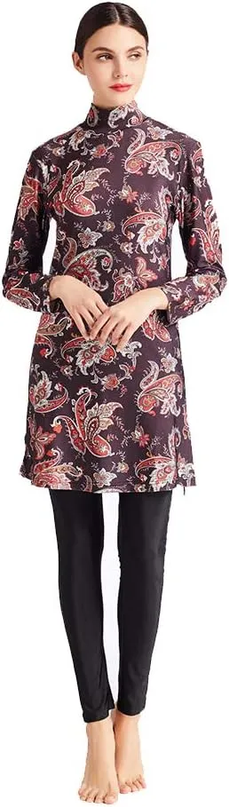 Women Modest Muslim Swimwear Patchwork Hijab Sport Long Sleeves Swimsuit 3pcs Islamic Burkinis Wear Bathing Suit