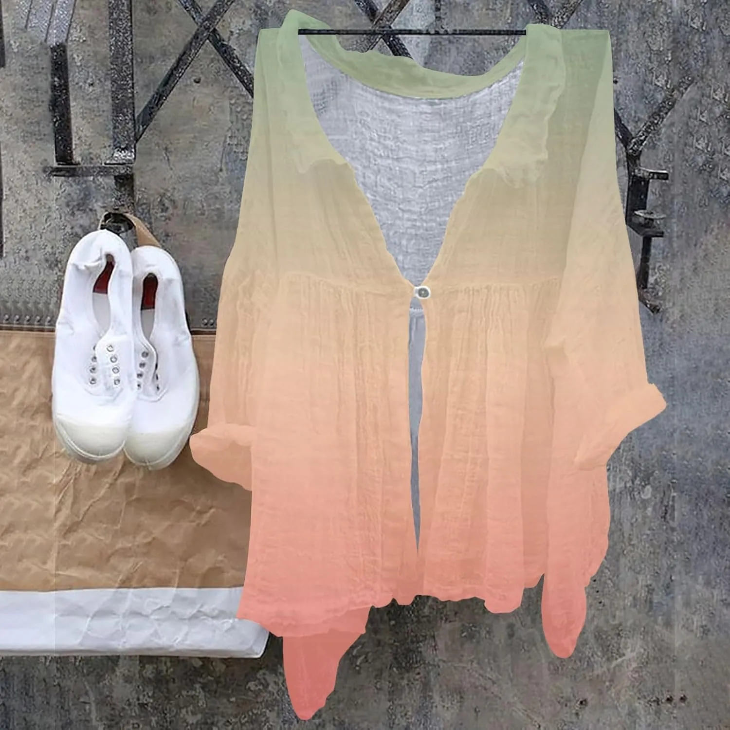 Women Oversized Button Down Shirts Long Sleeve Cotton Linen Tops for Women Loose Fit V Neck Cotton Linen Shirt