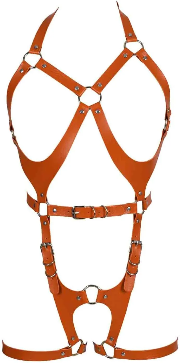 Women Punk Leather Body Harness Lingerie Leg Straps Chest Caged Belt Set Goth Punk Clothing