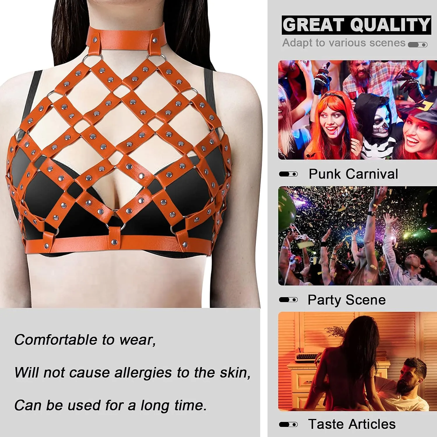 Women Punk Leather Harness Bra Body Cage Crop Tops Bondage Waist Belt Adjust Festival Rave Halloween Costume