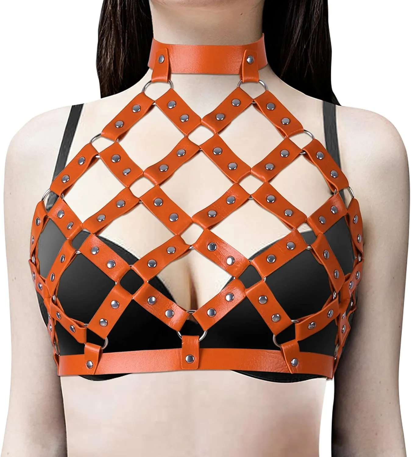 Women Punk Leather Harness Bra Body Cage Crop Tops Bondage Waist Belt Adjust Festival Rave Halloween Costume