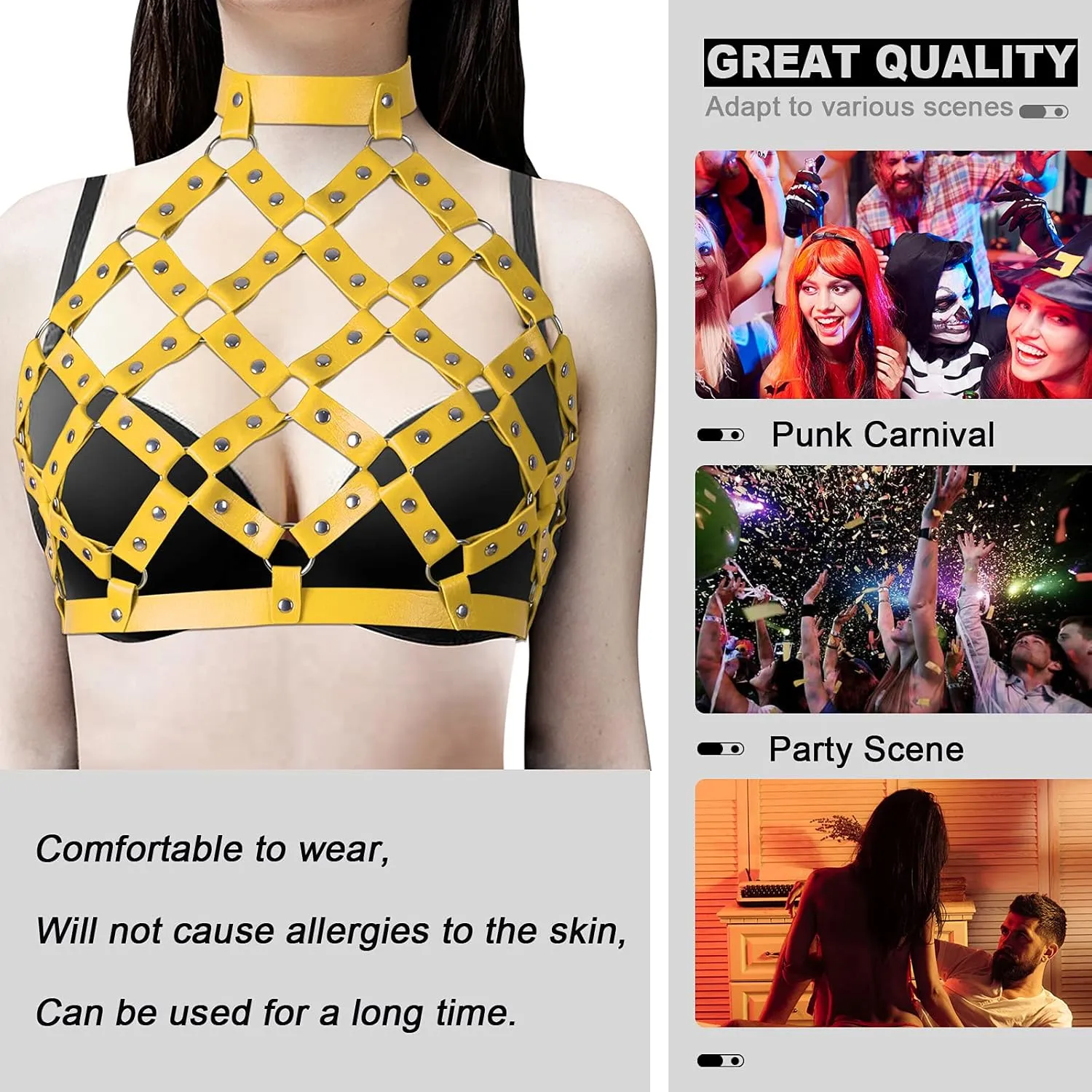 Women Punk Leather Harness Bra Body Cage Crop Tops Bondage Waist Belt Adjust Festival Rave Halloween Costume