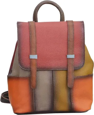 Women Random Multicoloured Backpack Genuine Leather Shoulder Handbag Colorful Patchwork Purses Campus Travel Daypack