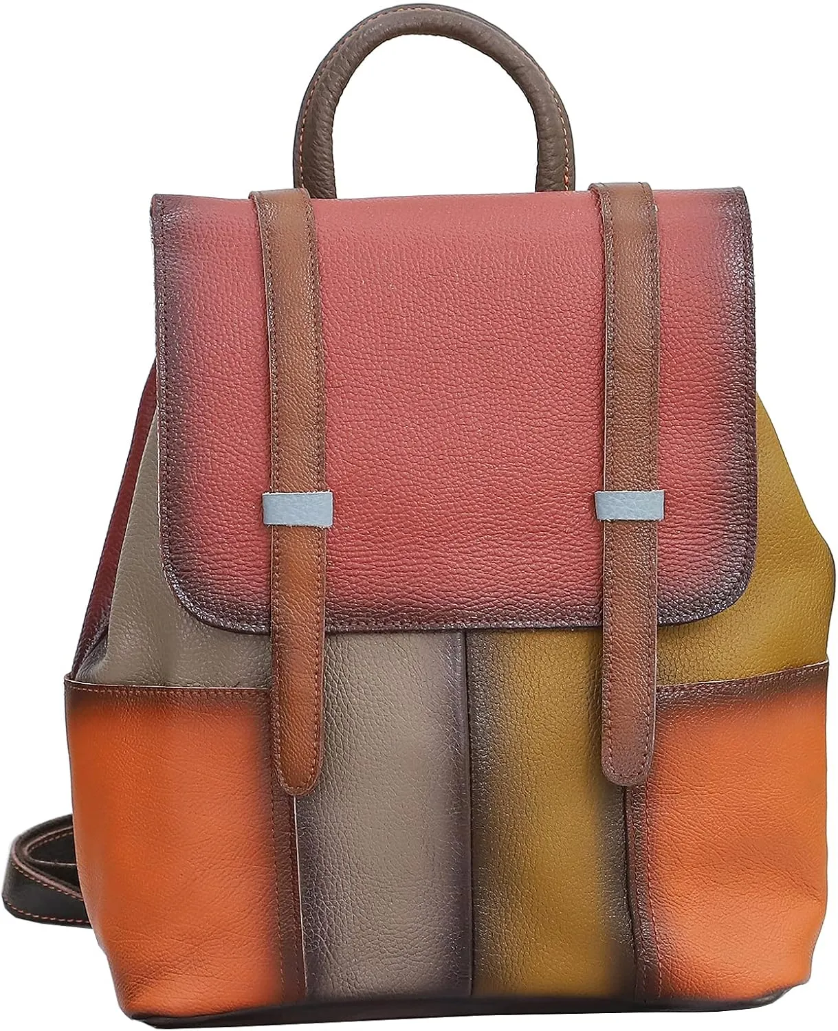 Women Random Multicoloured Backpack Genuine Leather Shoulder Handbag Colorful Patchwork Purses Campus Travel Daypack