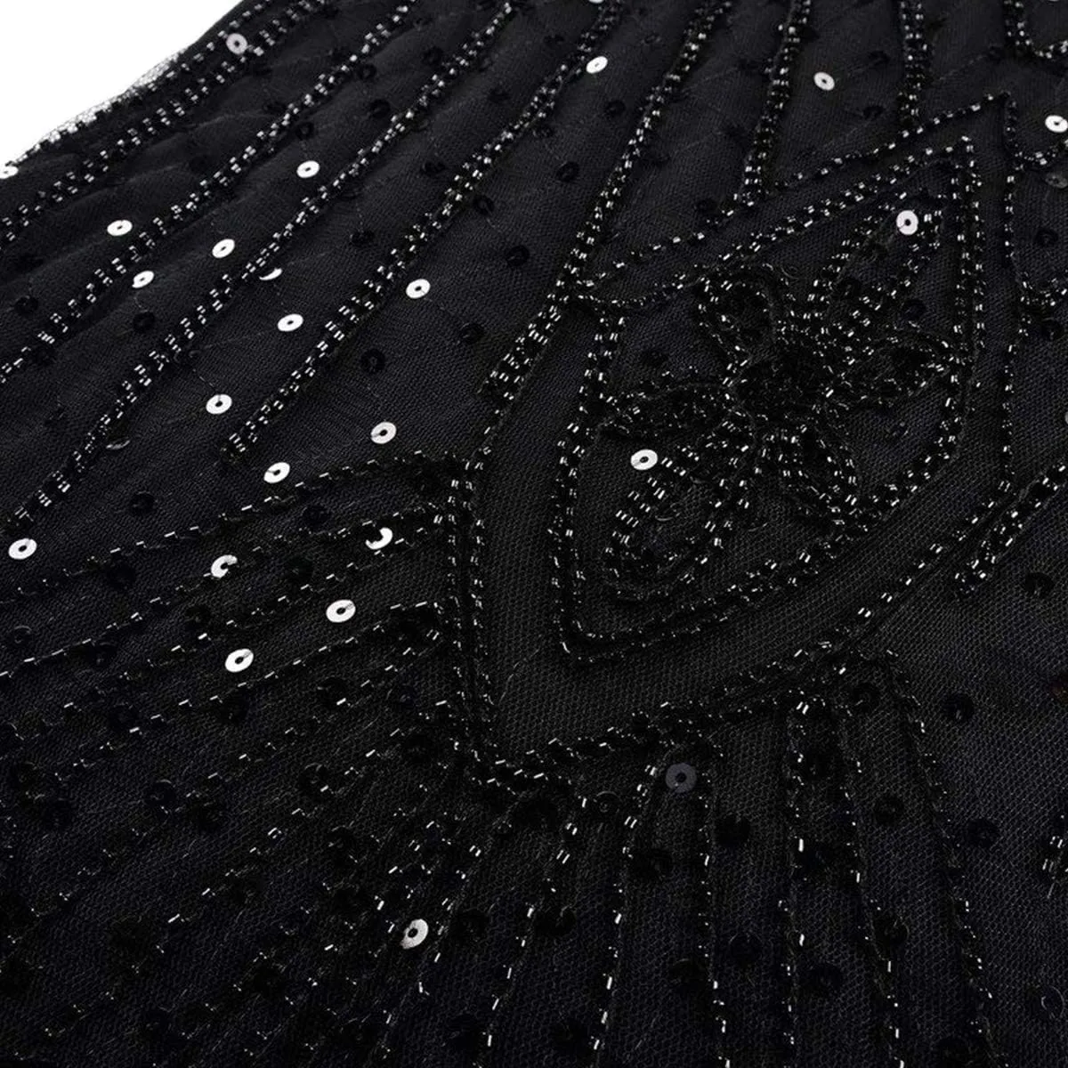 Women Vintage 1920s Gatsby Flapper Evening Party Dress V Neck Art Deco Sequins Mermaid Hem Cocktail Formal Long Maxi Gown