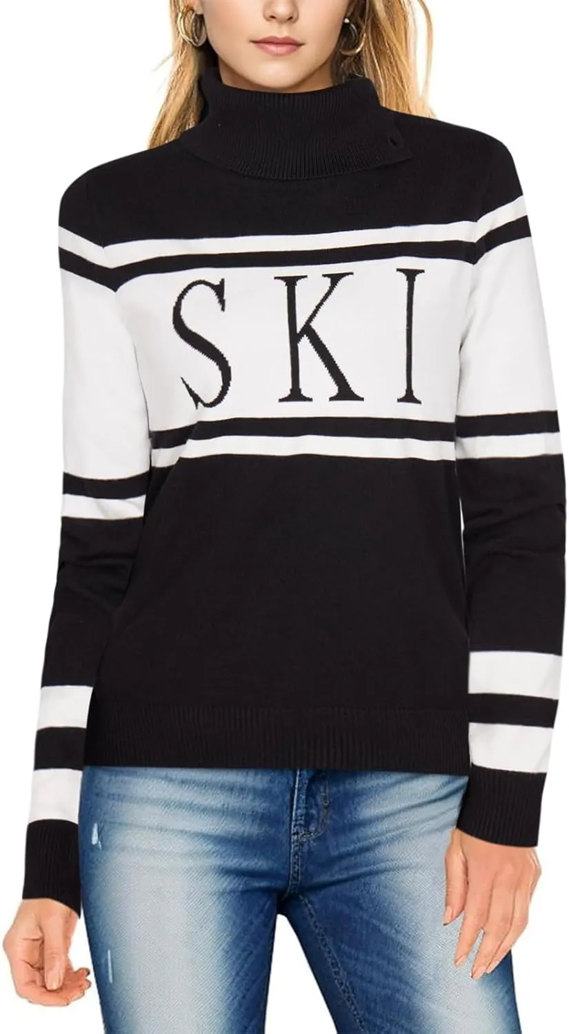 Women's 2025 Spring Turtleneck Sweater Colorblock Pullover Tight Knit Ski Sweaters Thermal Shirts Winter Tops