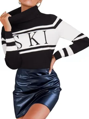 Women's 2025 Spring Turtleneck Sweater Colorblock Pullover Tight Knit Ski Sweaters Thermal Shirts Winter Tops