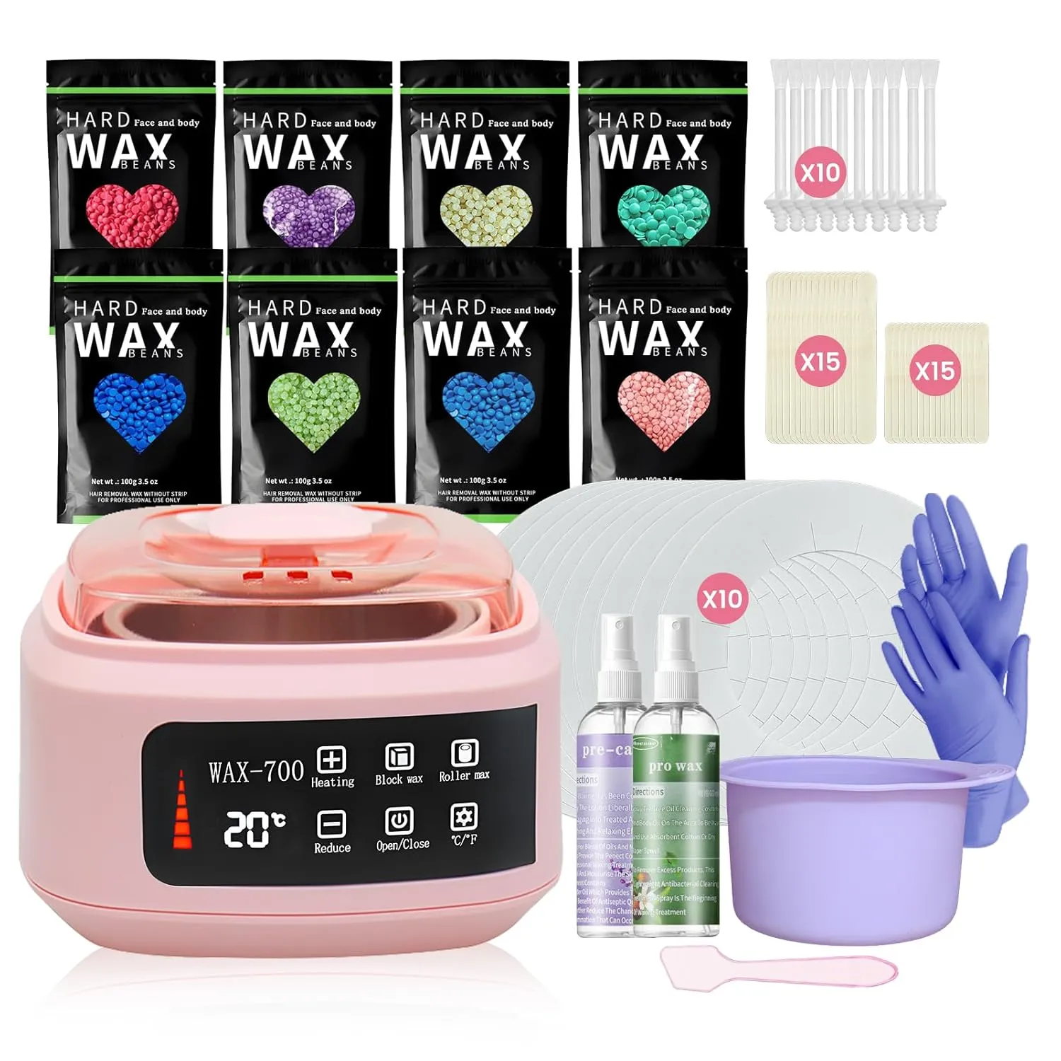 Women's and Men's Hair Removal Set 500ml Touchscreen Wax Heater, Brazil/Full Body/Bikini/Hair Removal Hard Wax Beads, including 66 accessory combinations, suitable for families, salons, and beginners