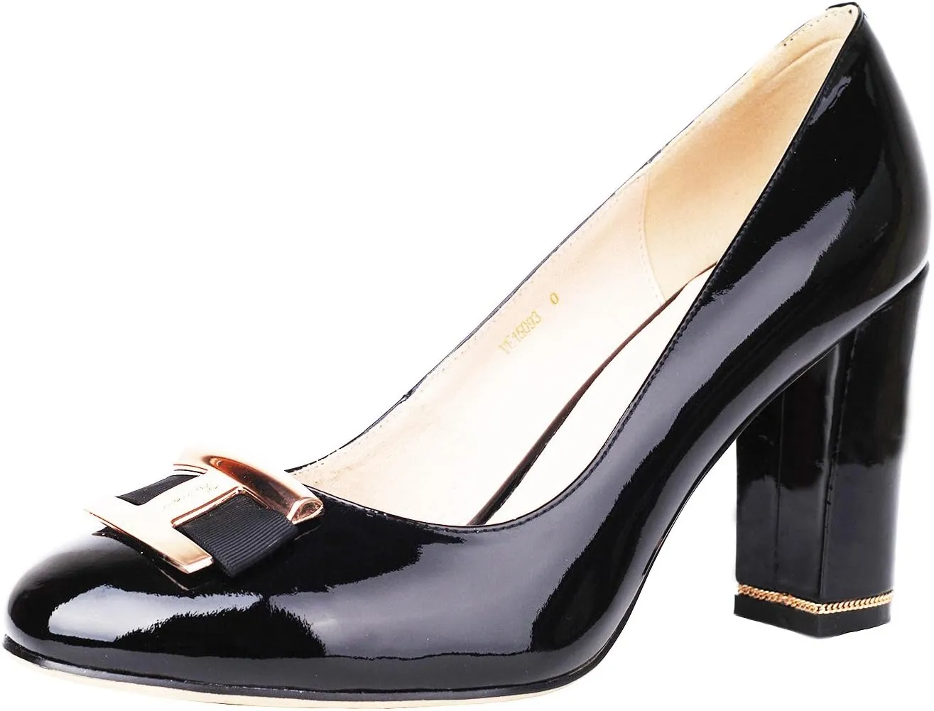 Women's Chunky Heel Ornament Decoration Genuine Leather Dress Pumps Shoes for Official Occasion