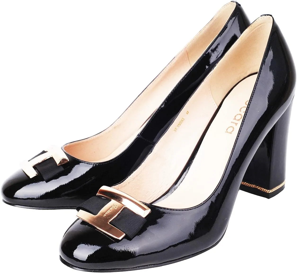 Women's Chunky Heel Ornament Decoration Genuine Leather Dress Pumps Shoes for Official Occasion