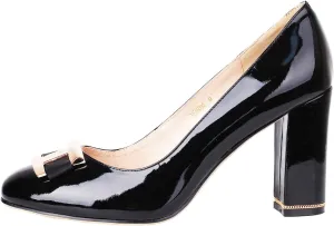 Women's Chunky Heel Ornament Decoration Genuine Leather Dress Pumps Shoes for Official Occasion