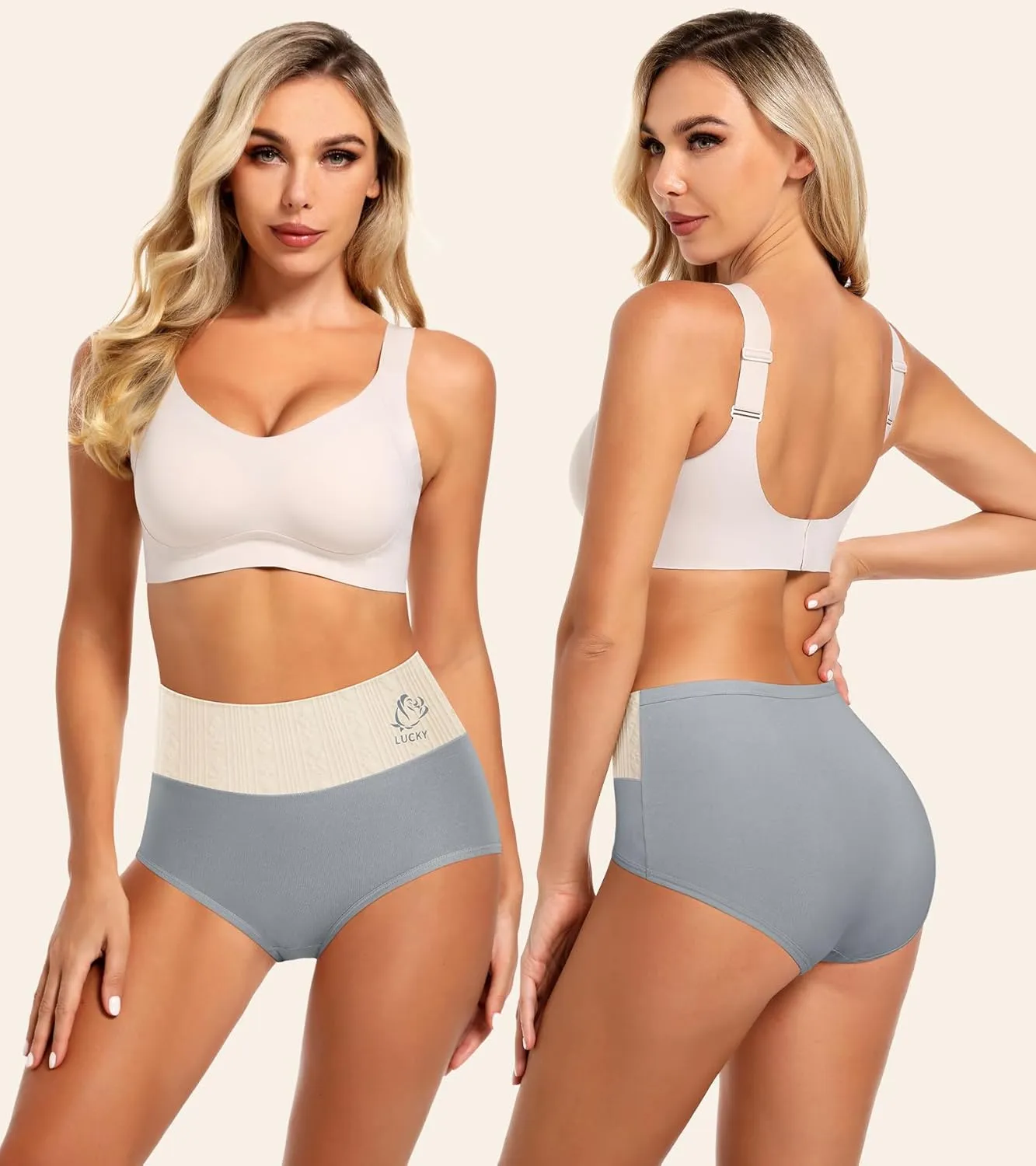 Women's Cotton Underwear High Waisted Tummy Control Soft Stretch Briefs Full Coverage Panties 5 Pack