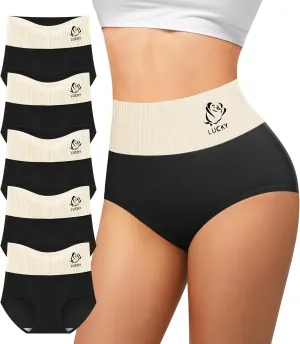 Women's Cotton Underwear High Waisted Tummy Control Soft Stretch Briefs Full Coverage Panties 5 Pack