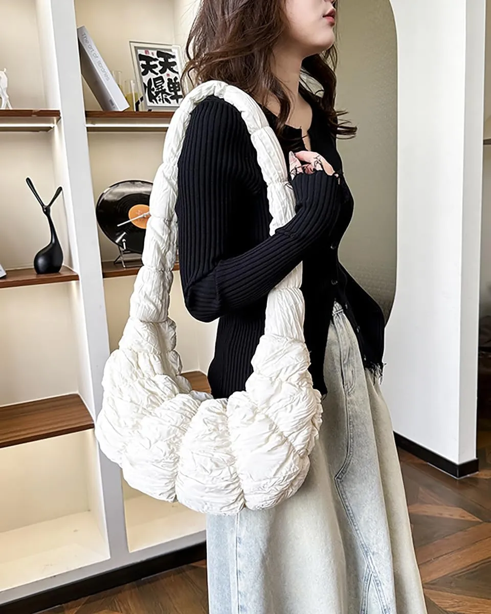 Women's Crescent Shoulder Crossbody Bag Bubble Cloud Handbag Summer Large Totes Pleated Dumpling Top Handle Purse