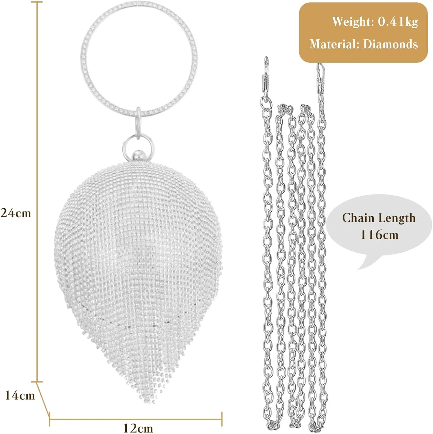Women's Evening Handbag Round Ball Crystal Clutch Purse Sparkly Sequin Glitter Shoulder Bag