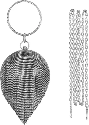 Women's Evening Handbag Round Ball Crystal Clutch Purse Sparkly Sequin Glitter Shoulder Bag