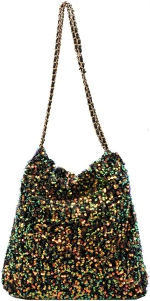 Womens Fashion Shoulder Bag Y2k Sparkly Glitter Sequin Purse Large Totes Top Handle Satchel with Chain Party