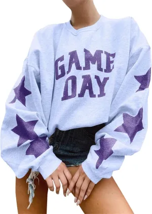 Womens Football Sequin Y2k Sweatshirt Crewneck Letter Graphic Pullover Long Sleeve Sweatshirt for Women 2024