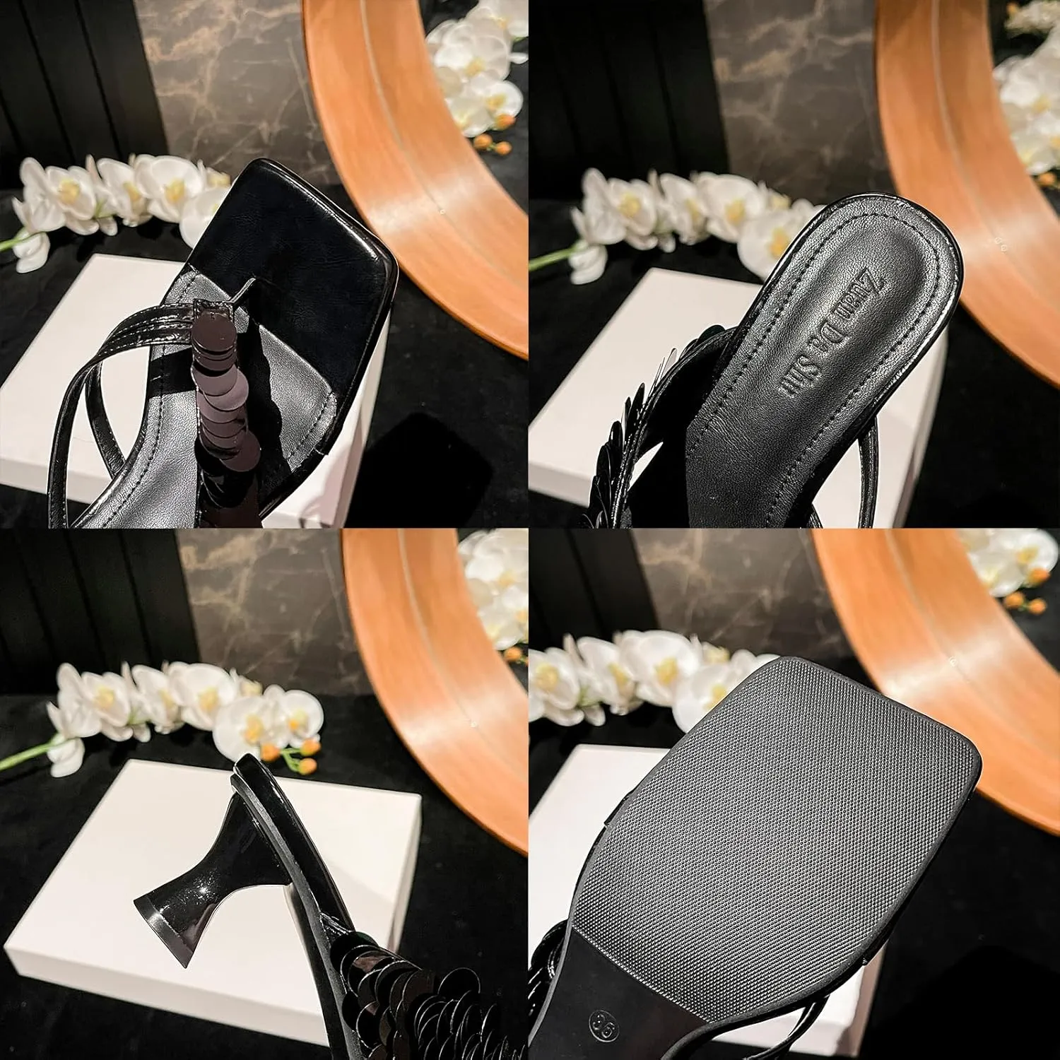 Women's Glitter Sequin Embellished Kitten Heel Flip Flops Sandals Square Toe T-strap Slip On Dress Sandals Fashion Low Heel Thong Sandals Comfortable Prom Party Slippers