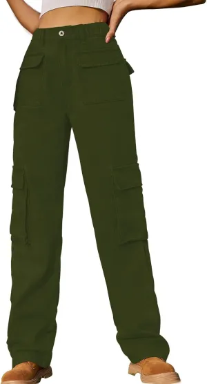 Womens High Waisted Cargo Jeans Casual Stretchy Wide Leg Cargo Pants with 6 Pockets Y2K Streetwear Denim Trousers