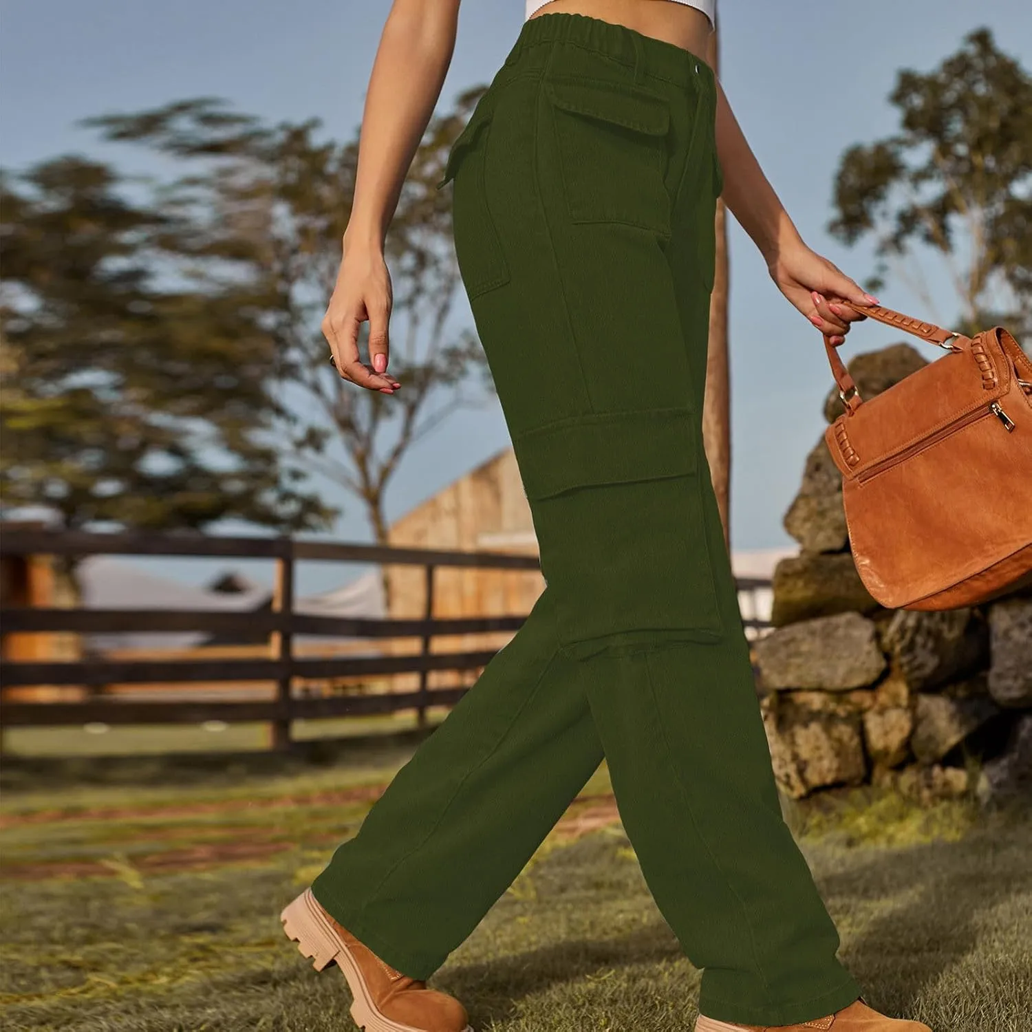 Womens High Waisted Cargo Jeans Casual Stretchy Wide Leg Cargo Pants with 6 Pockets Y2K Streetwear Denim Trousers