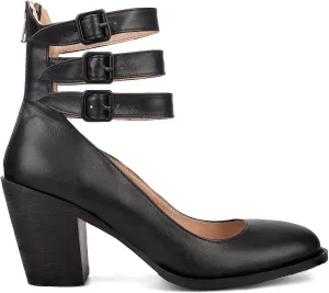 Women’s Leather Ankle Strap High Heel Pumps Vintage Style Block Heel Mary Jane Shoes with Adjustable Buckles Round Toe Back Zipper Pumps for Women