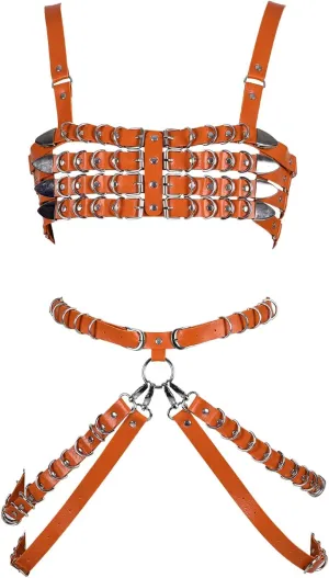 Women's Leather Body Harness Bra Garter Belt Set Punk Gothic Dance Carnival Costume Accessories