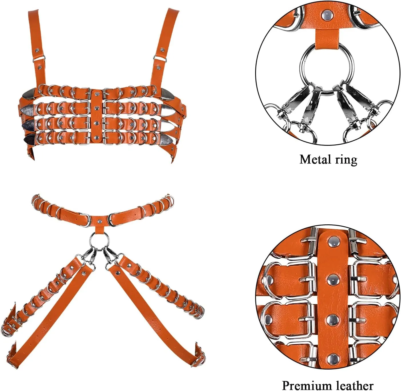 Women's Leather Body Harness Bra Garter Belt Set Punk Gothic Dance Carnival Costume Accessories