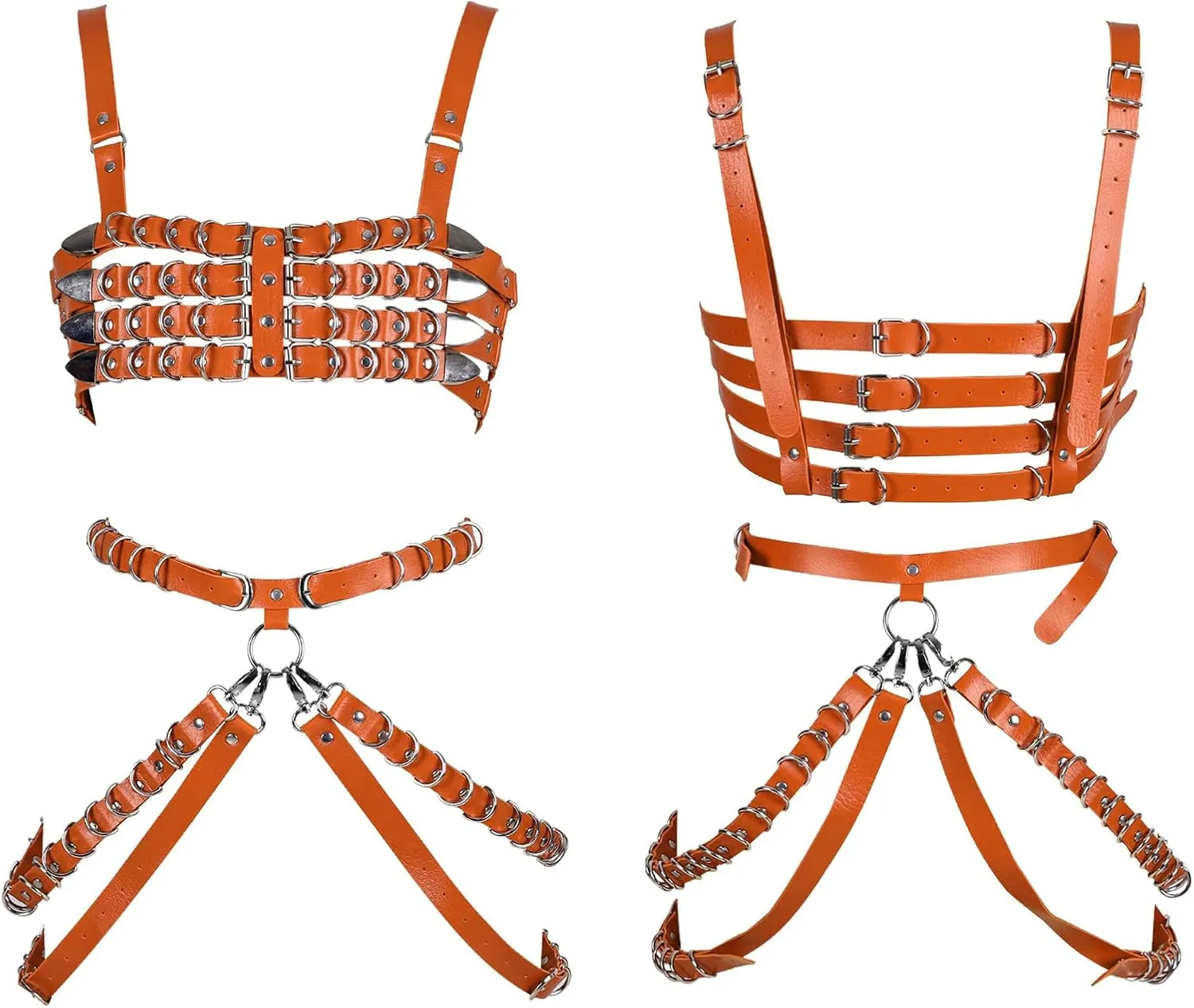 Women's Leather Body Harness Bra Garter Belt Set Punk Gothic Dance Carnival Costume Accessories