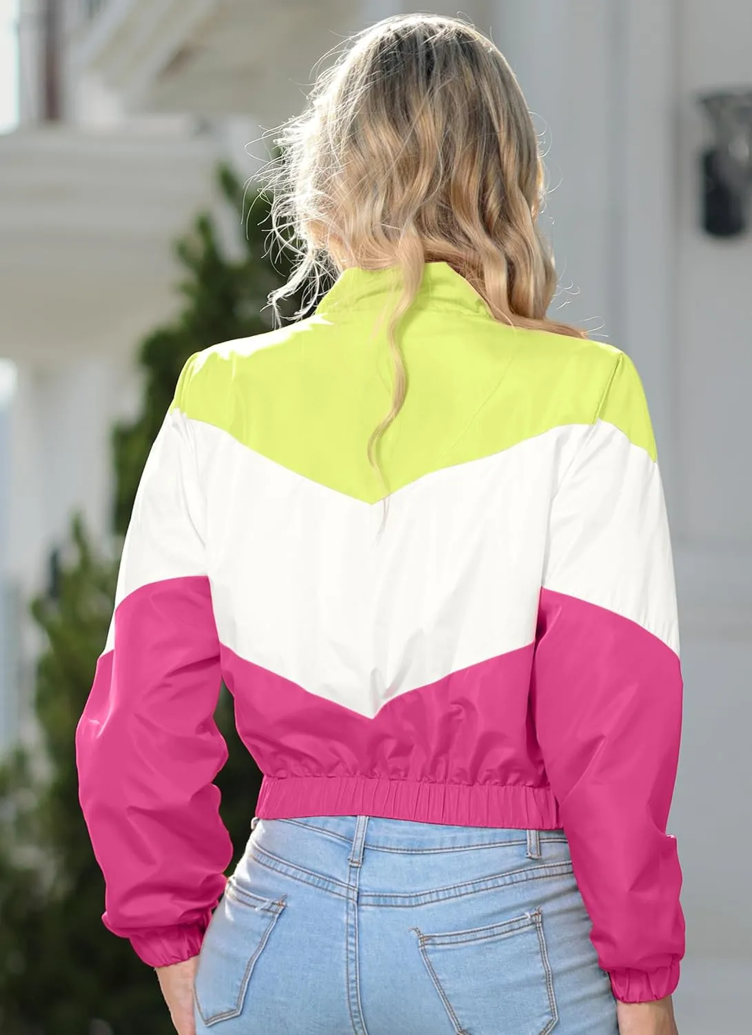 Women’s Lightweight Windbreaker Sport Jacket Zip Up Color Block Coat Casual Long Sleeve Jogging Outerwear