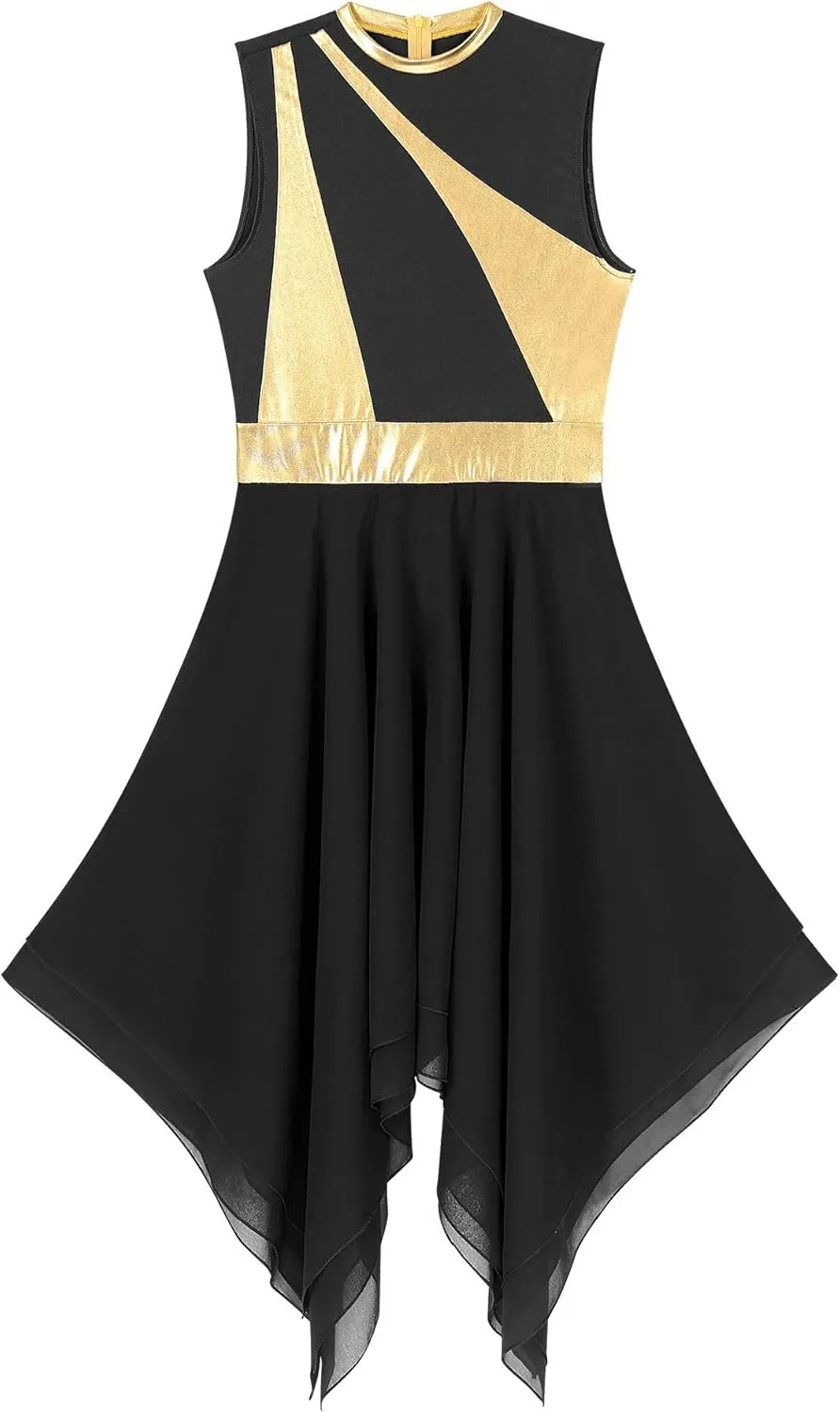 Women's Liturgical Praise Lyrical Dance Dress Sleeveless Metallic Color Block Worship Costumes