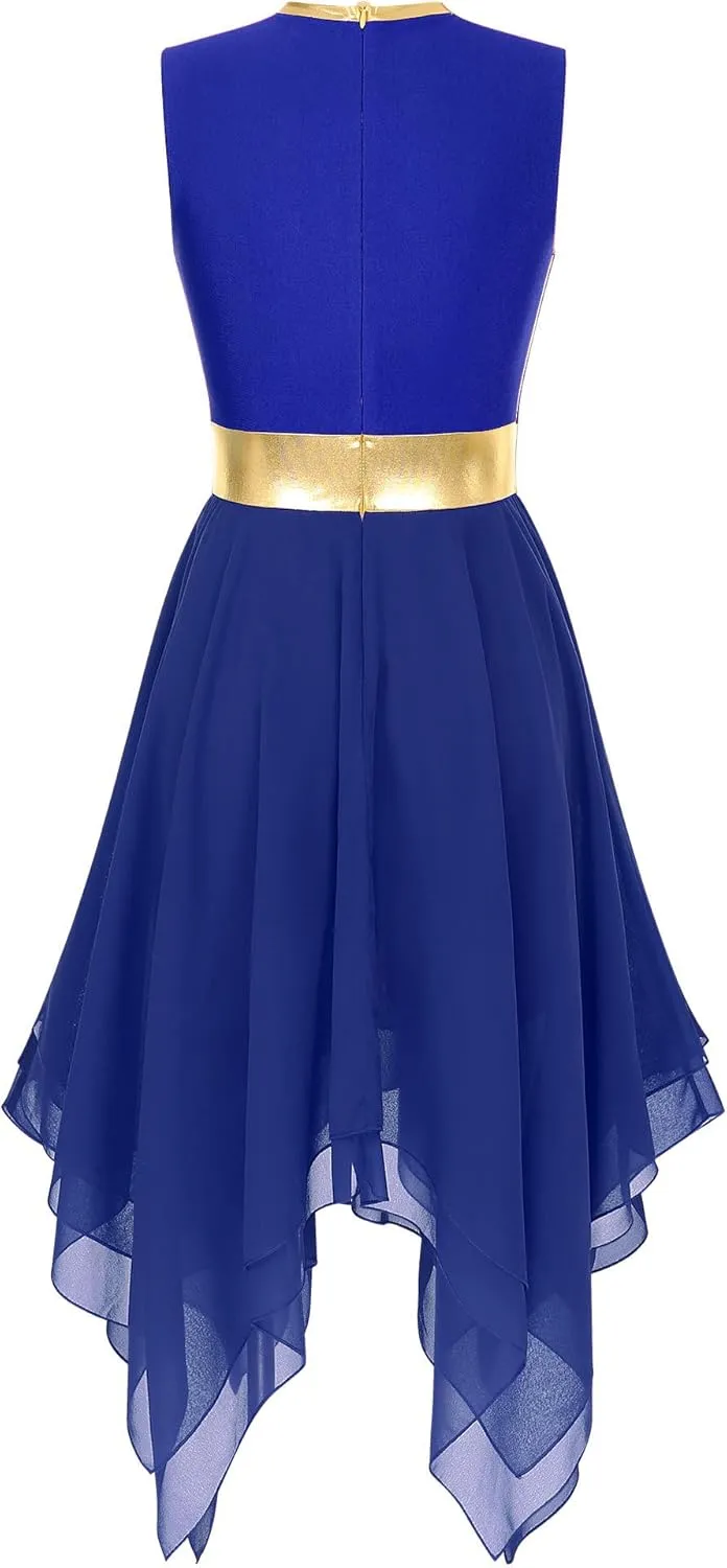 Women's Lyrical Praise Dance Dress Worship Tunic Metallic Color Block Irregular Hem Performance Costume