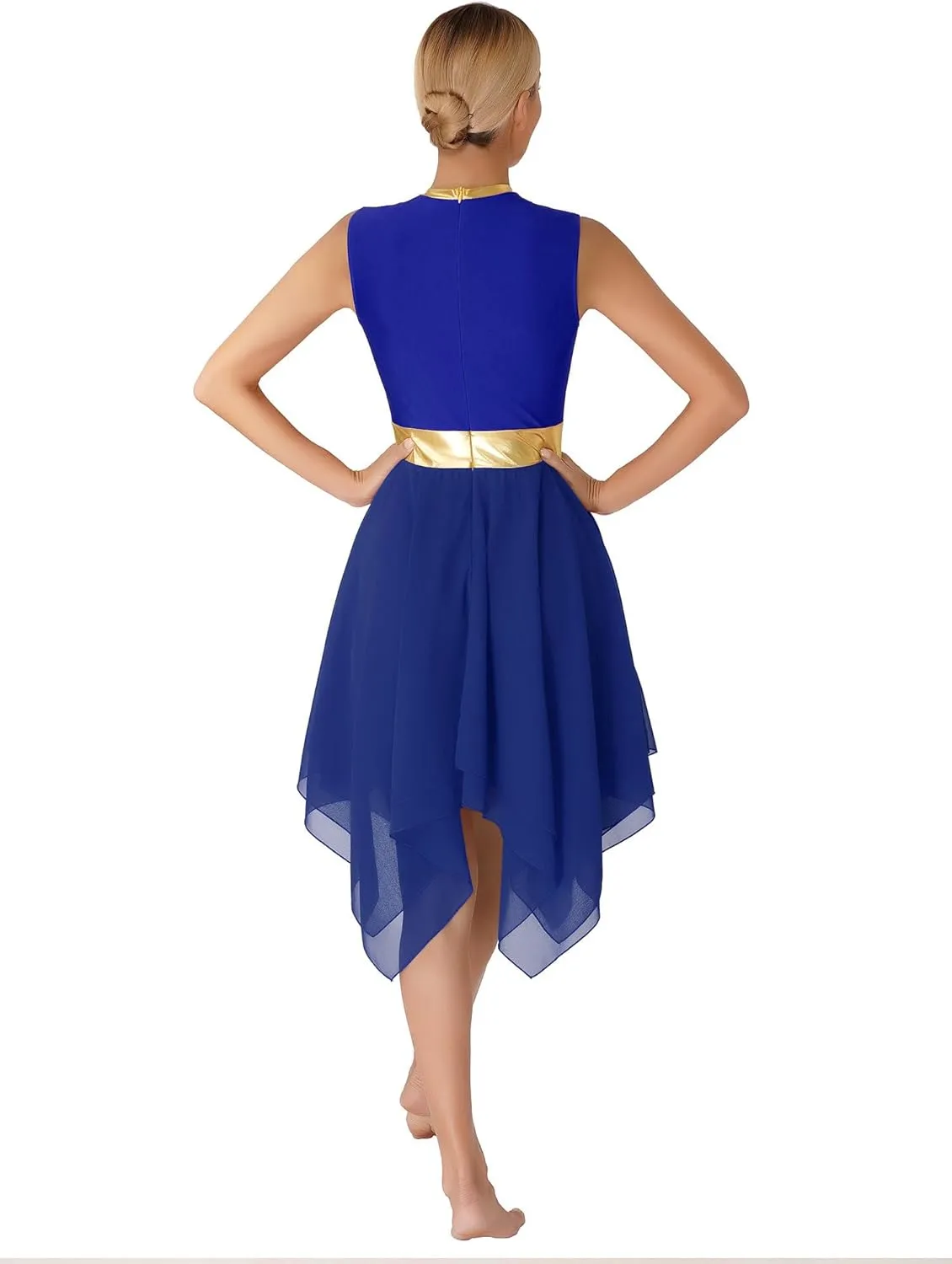 Women's Lyrical Praise Dance Dress Worship Tunic Metallic Color Block Irregular Hem Performance Costume