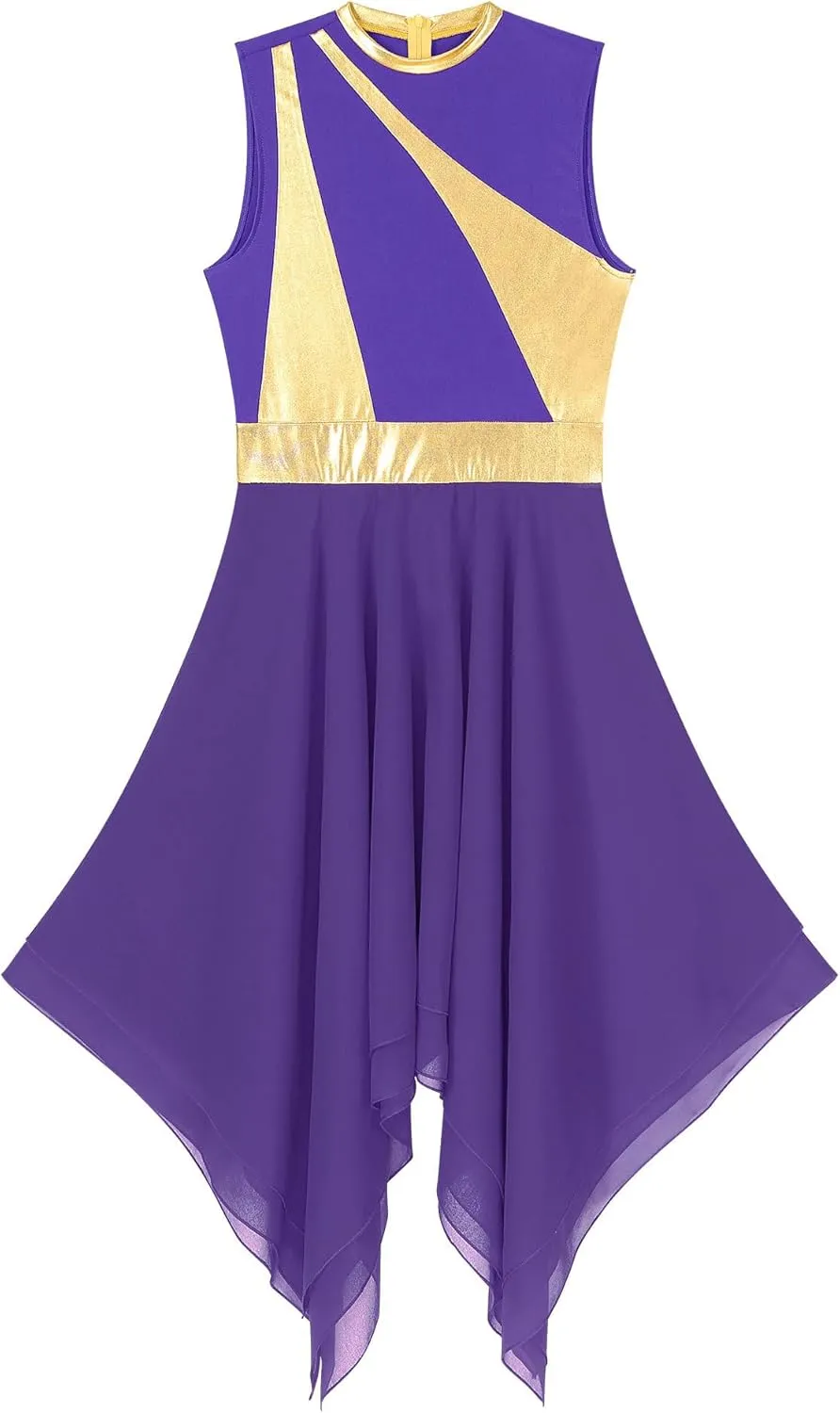 Women's Lyrical Praise Dance Dress Worship Tunic Metallic Color Block Irregular Hem Performance Costume