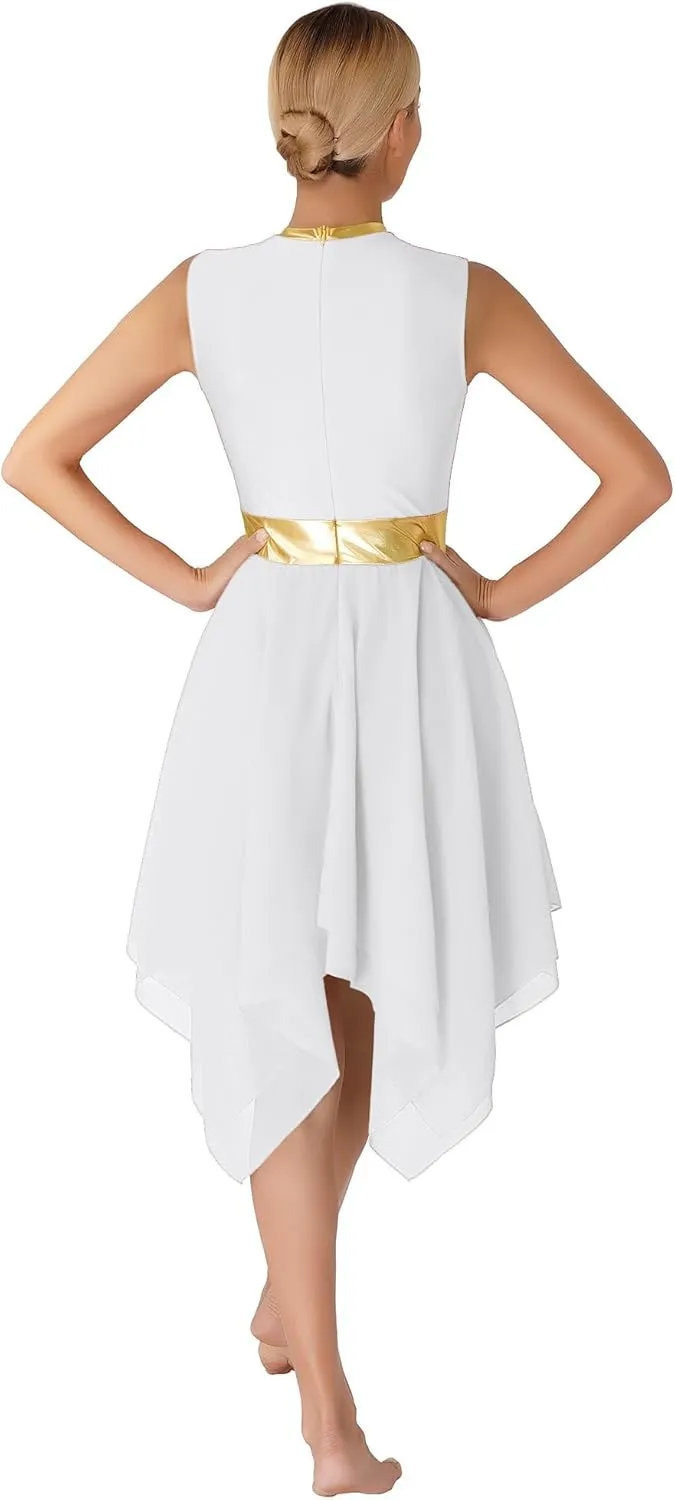 Women's Lyrical Praise Dance Dress Worship Tunic Metallic Color Block Irregular Hem Performance Costume