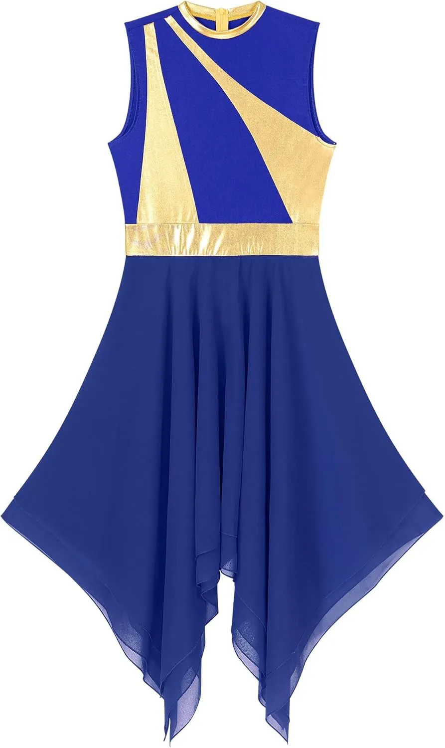 Women's Lyrical Praise Dance Dress Worship Tunic Metallic Color Block Irregular Hem Performance Costume