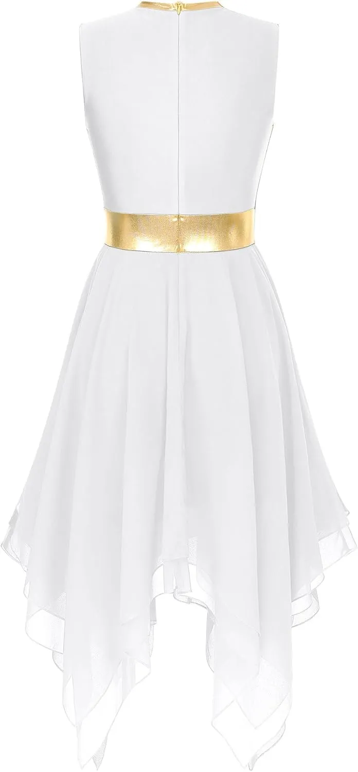 Women's Lyrical Praise Dance Dress Worship Tunic Metallic Color Block Irregular Hem Performance Costume