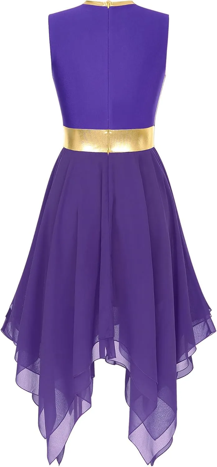 Women's Lyrical Praise Dance Dress Worship Tunic Metallic Color Block Irregular Hem Performance Costume