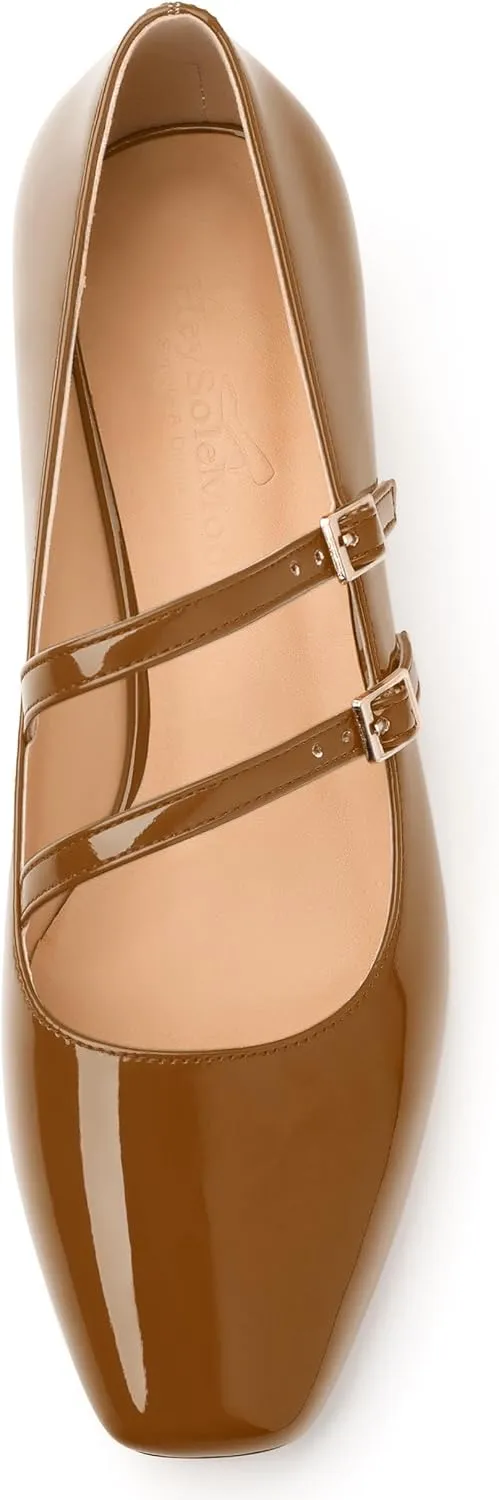 Womens Mary Jane Pumps, Square Toe Low Block Heel Pumps for Women, Leather Insloe Comfort Daily Two Straps Mary Janes 1.3"