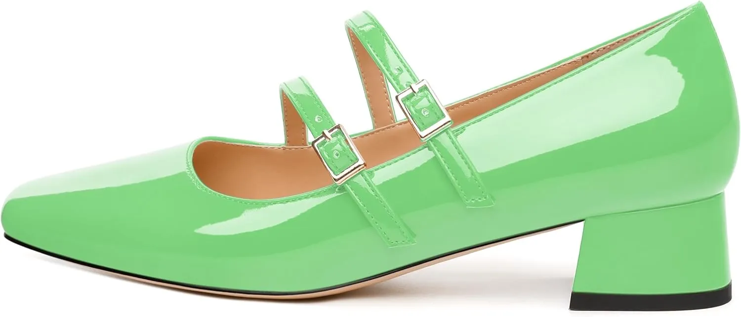 Womens Mary Jane Pumps, Square Toe Low Block Heel Pumps for Women, Leather Insloe Comfort Daily Two Straps Mary Janes 1.3"