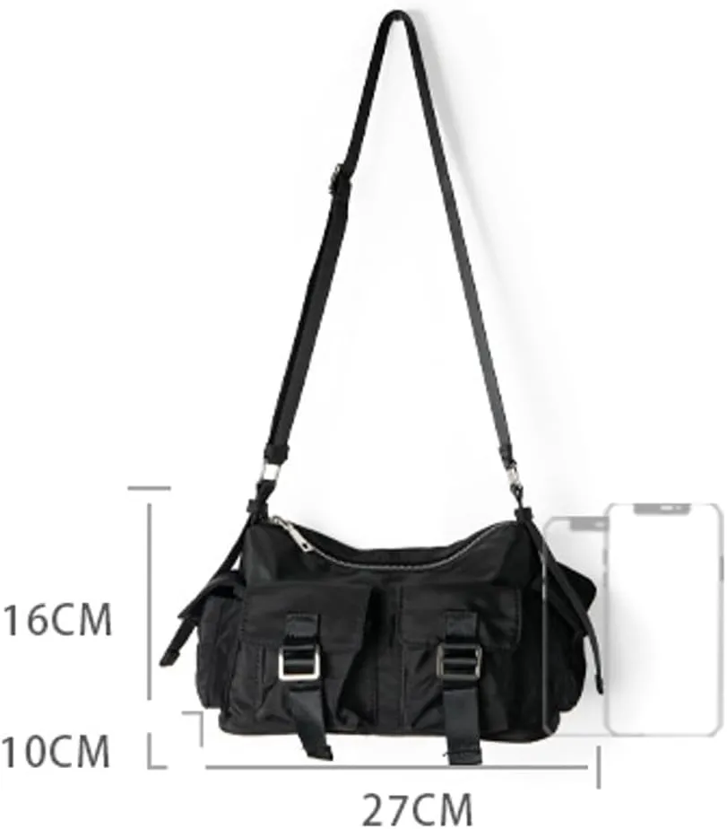 Women's Nylon Shoulder Bag Multi Pockets Totes Large Crossbody Bag Messenger Handbag Y2K Top Handle Purse