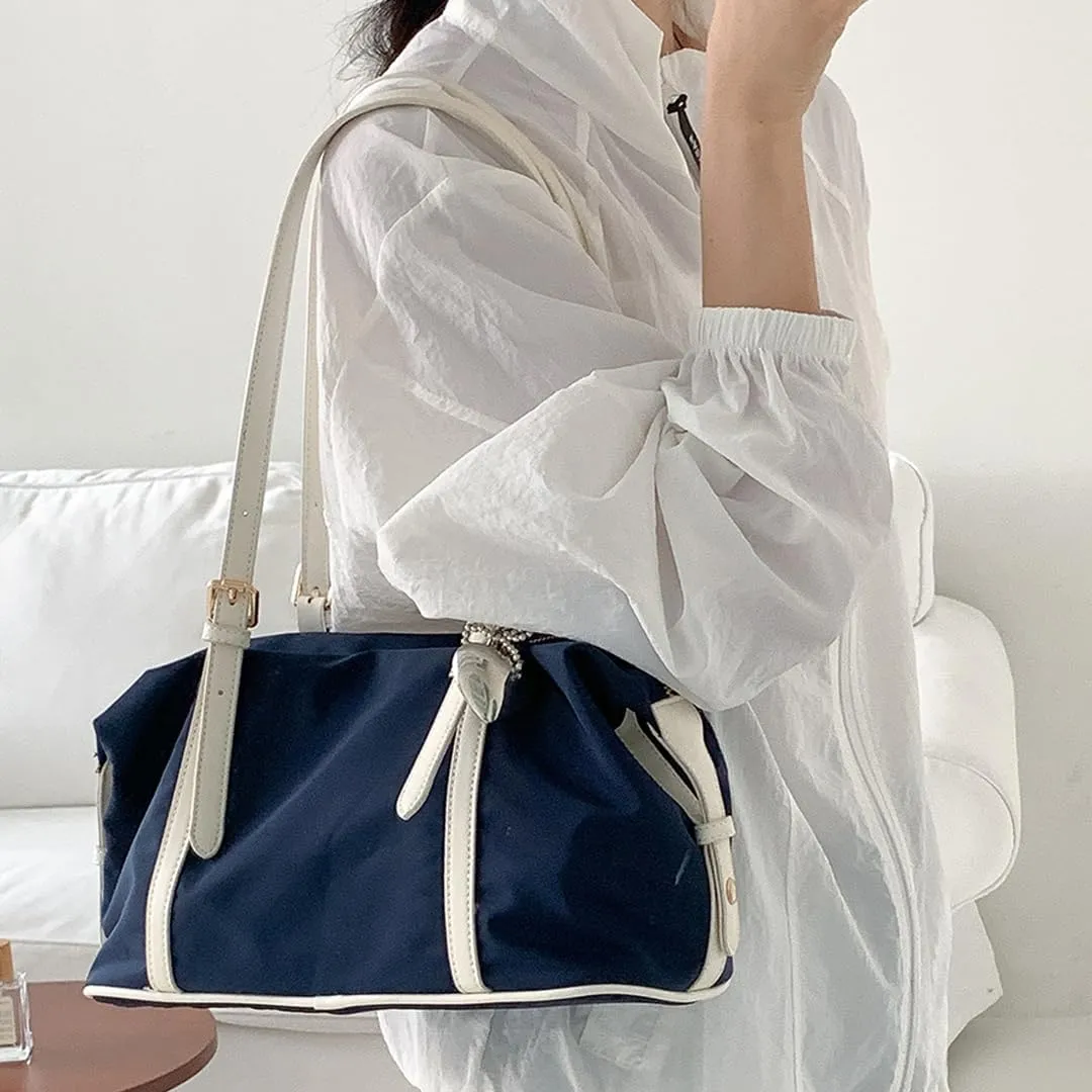 Women's Nylon Tote Bag Casual Boho Shoulder Bag Large Capacity Nylon Underarm Bag Y2k Tote Bag